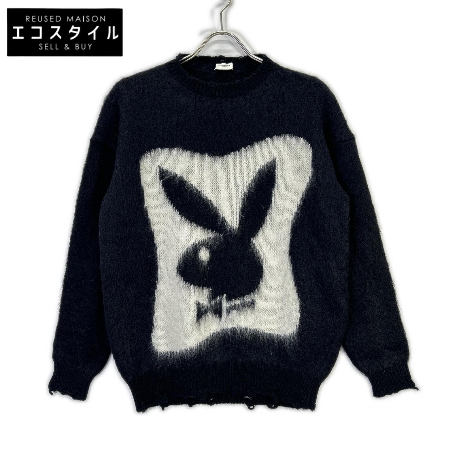 SAINT LAURENT PARIS 22 Mohair x Nylon x Wool Knit XS Black Playboy Collaboration 713263 Tops