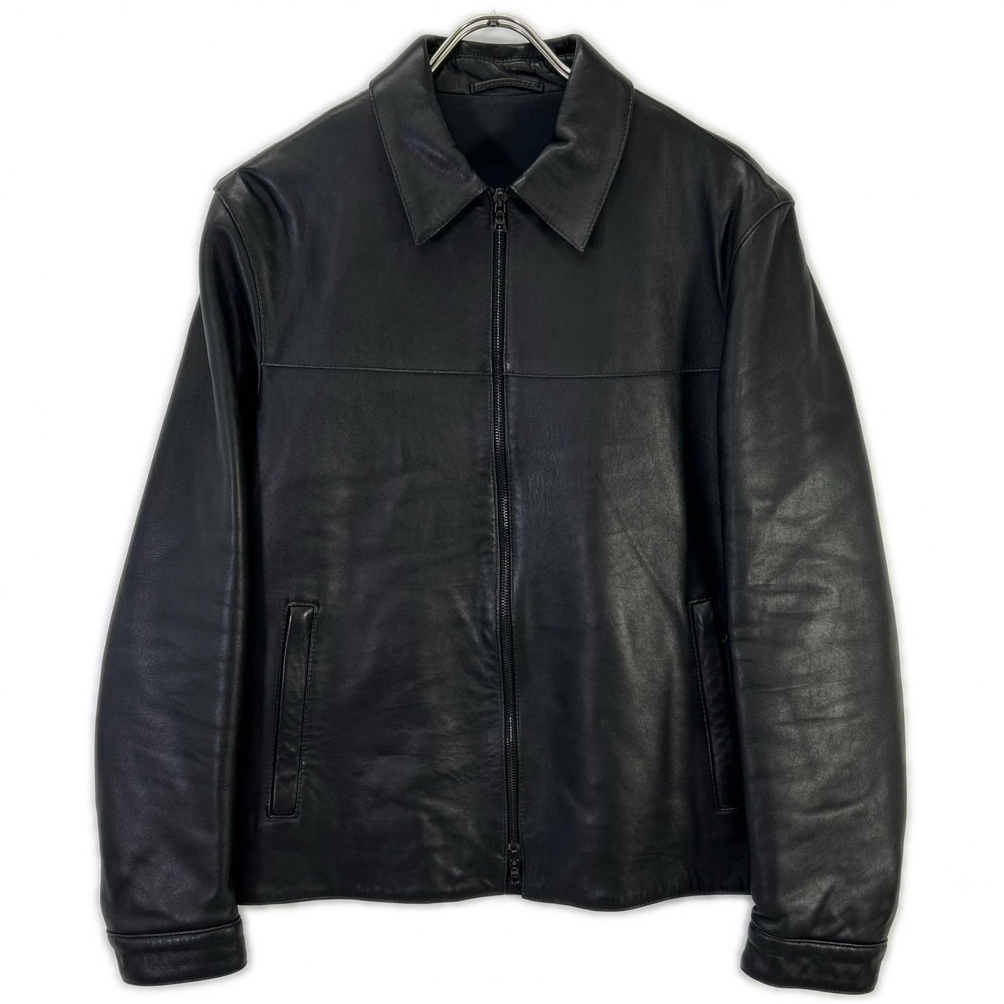 Black sheepskin zip jacket for men