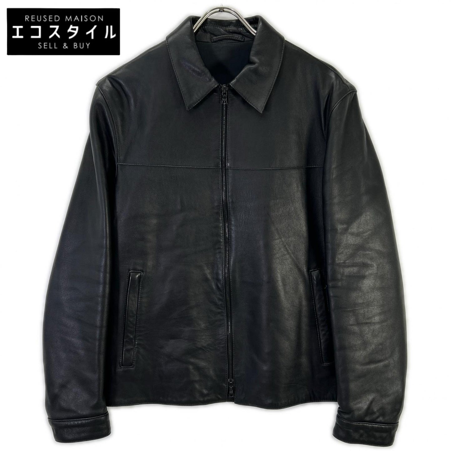 Black sheepskin zip jacket for men