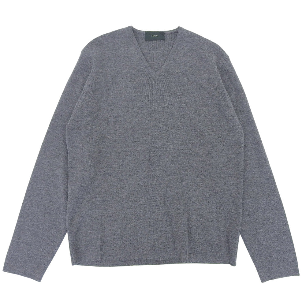 ZANONE ザノーネ 美品 ウール Vネック ニット トップス メンズ グレー 46 トップス