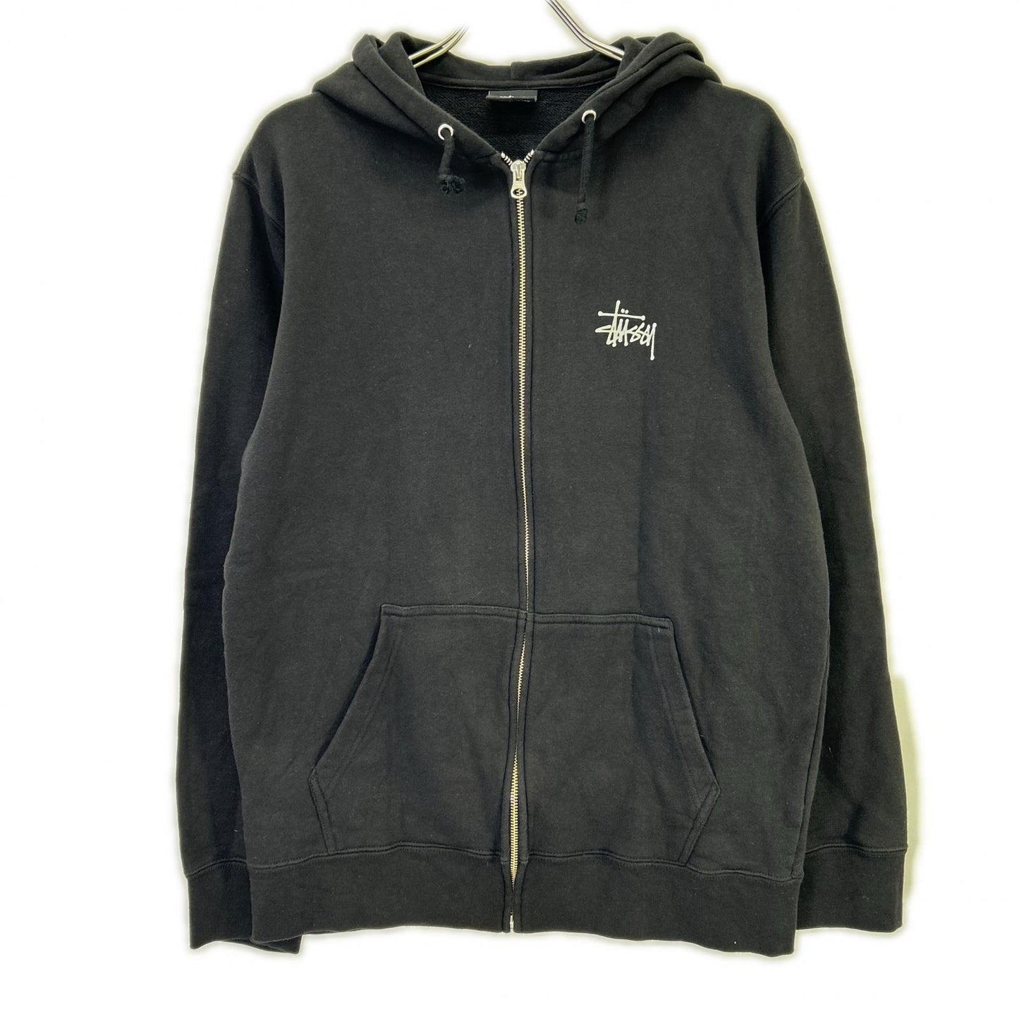 Black Logo Zip-Up Hoodie Top L Men's