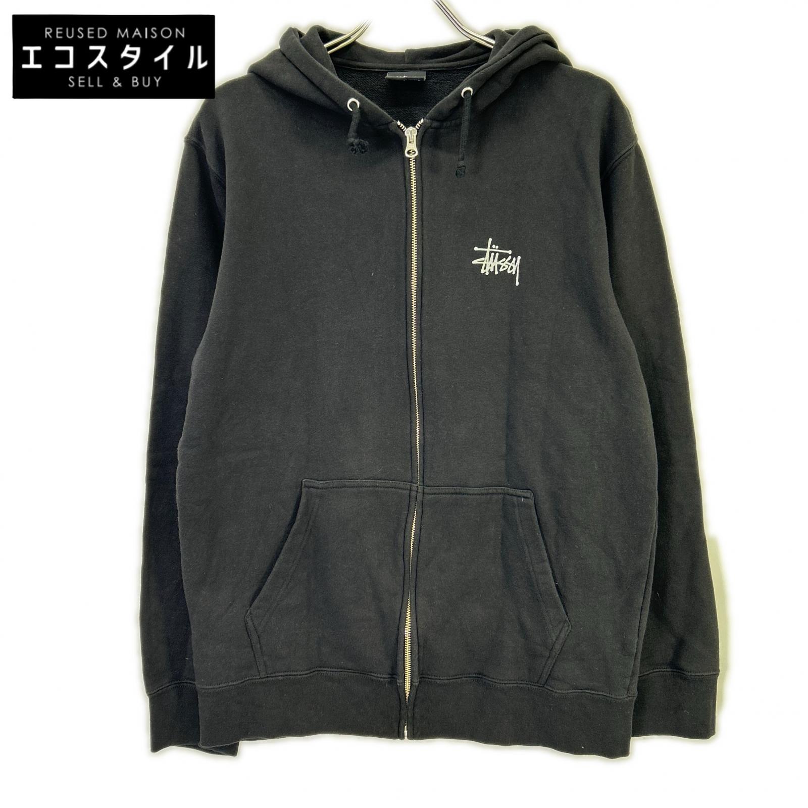 Black Logo Zip-Up Hoodie Top L Men's