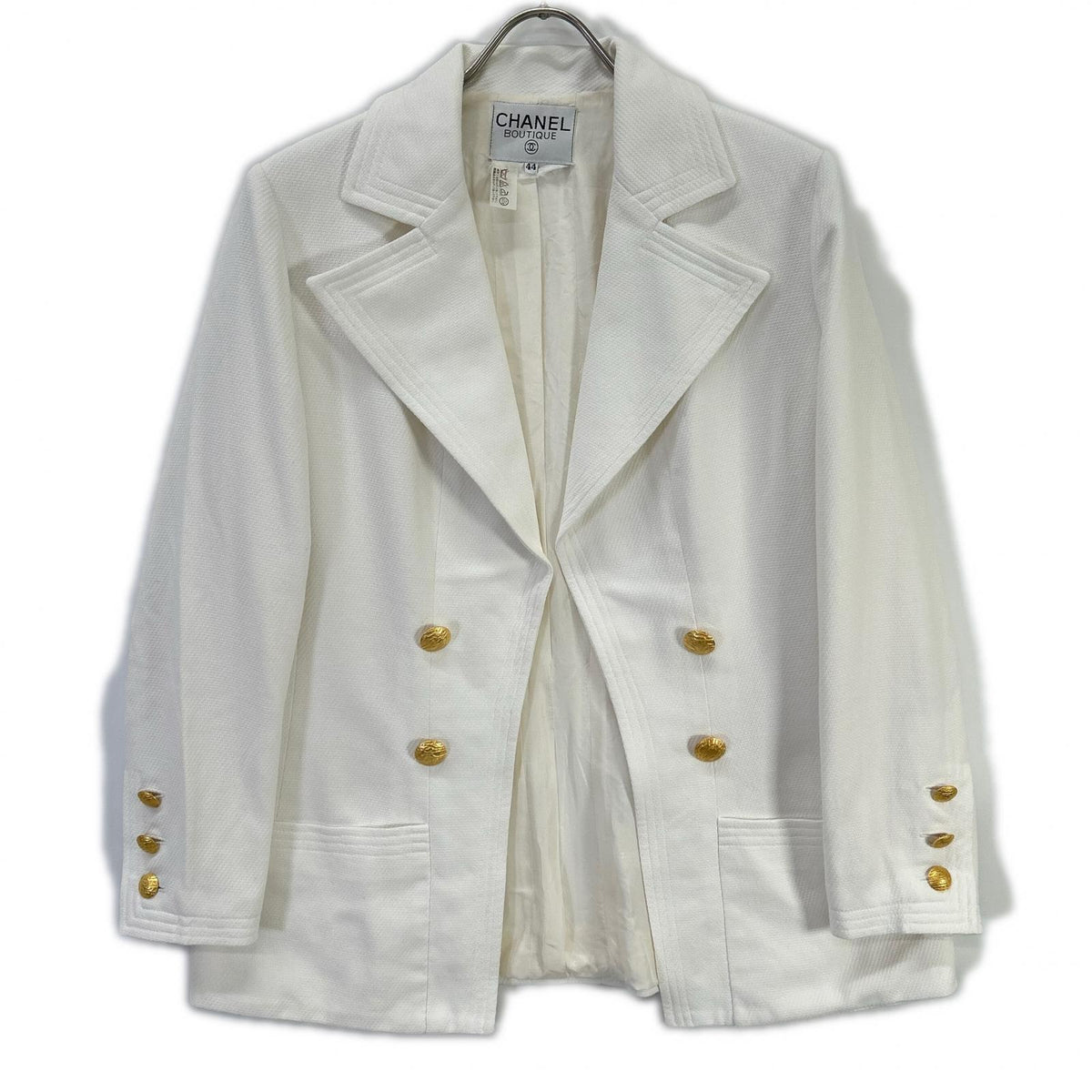 CHANEL VINTAGE White Gold-Button Tailored Jacket Jacket