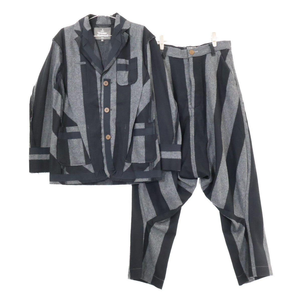 Vivienne Westwood MAN ヴィヴィアンウエストウッドマン VW-LP-78243 ブラック/グレー変形 3つボタンセットアップ スーツ セットアップ