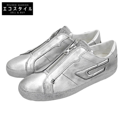 DIESEL ディーゼル 美品 S-LEOROJI ZIP LOW レザー フロントジップ スニーカー シューズ メンズ シルバー 28.5cm シューズ