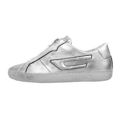 DIESEL ディーゼル 美品 S-LEOROJI ZIP LOW レザー フロントジップ スニーカー シューズ メンズ シルバー 28.5cm シューズ