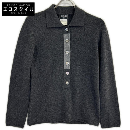 CHANEL シャネル p11402 W02426 襟付き ニットトップス カシミア シェル釦 グレー トップス