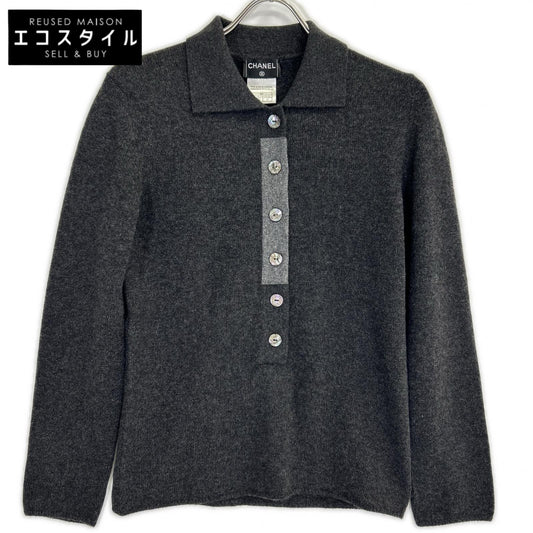 CHANEL シャネル p11402 W02426 襟付き ニットトップス カシミア シェル釦 グレー トップス