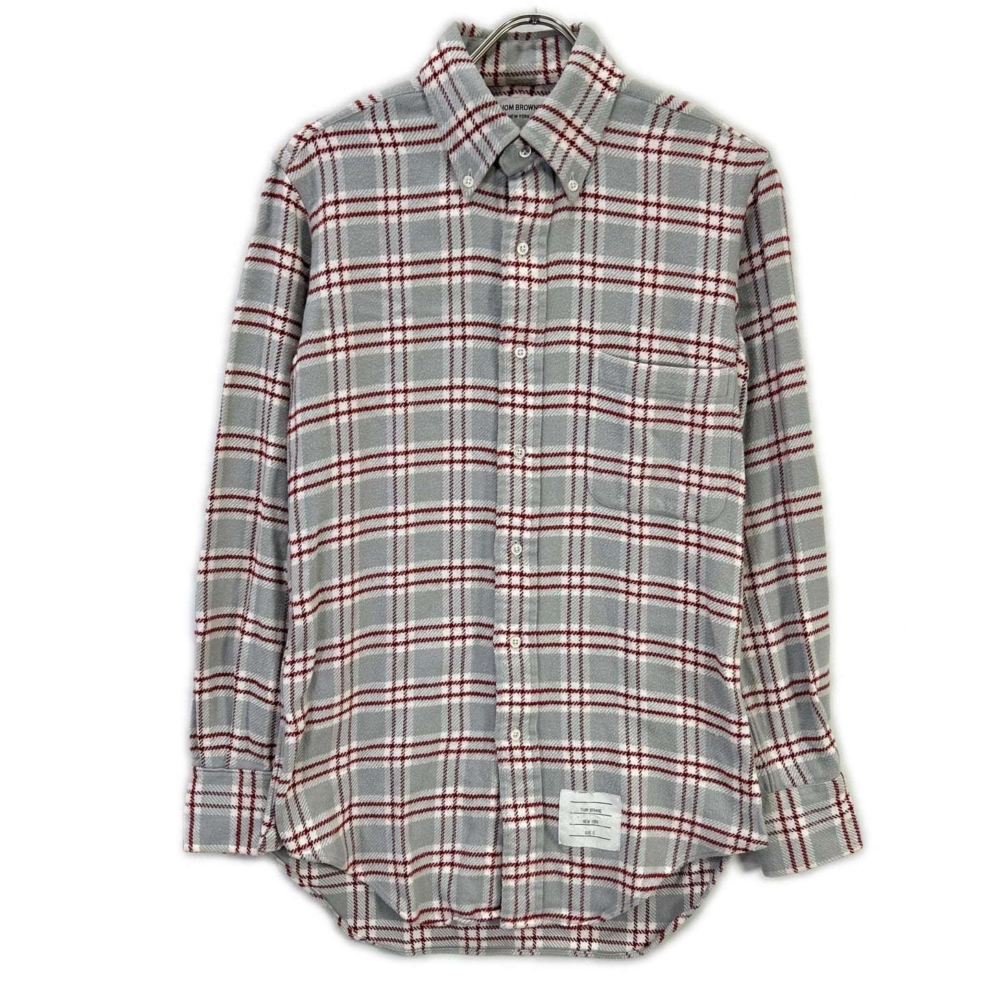 THOM BROWNE トムブラウン レッド グレー 長袖 コットンネルシャツ トップス
