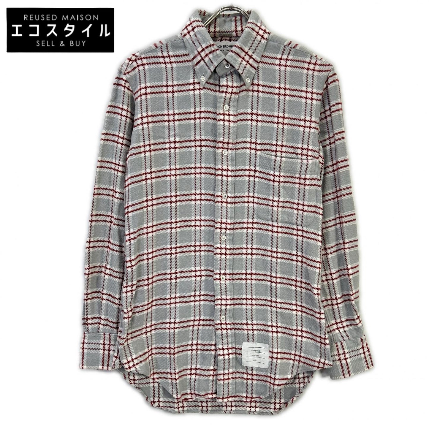 THOM BROWNE トムブラウン レッド グレー 長袖 コットンネルシャツ トップス