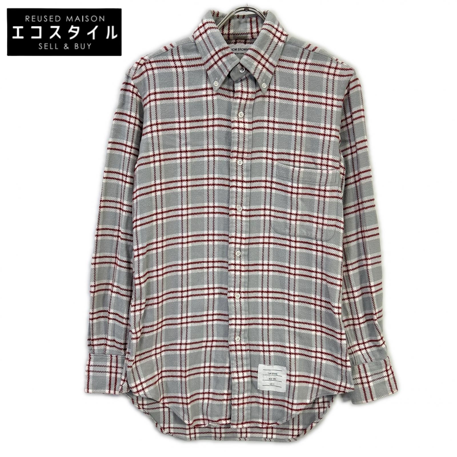 THOM BROWNE トムブラウン レッド グレー 長袖 コットンネルシャツ トップス
