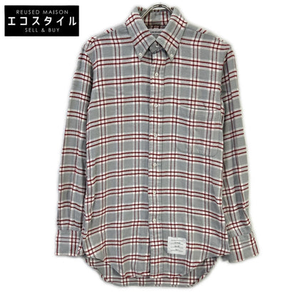 THOM BROWNE トムブラウン レッド グレー 長袖 コットンネルシャツ トップス