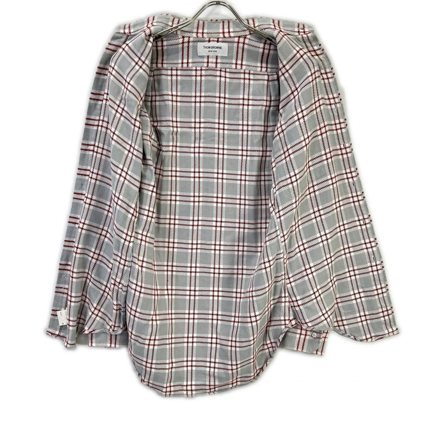 THOM BROWNE トムブラウン レッド グレー 長袖 コットンネルシャツ トップス