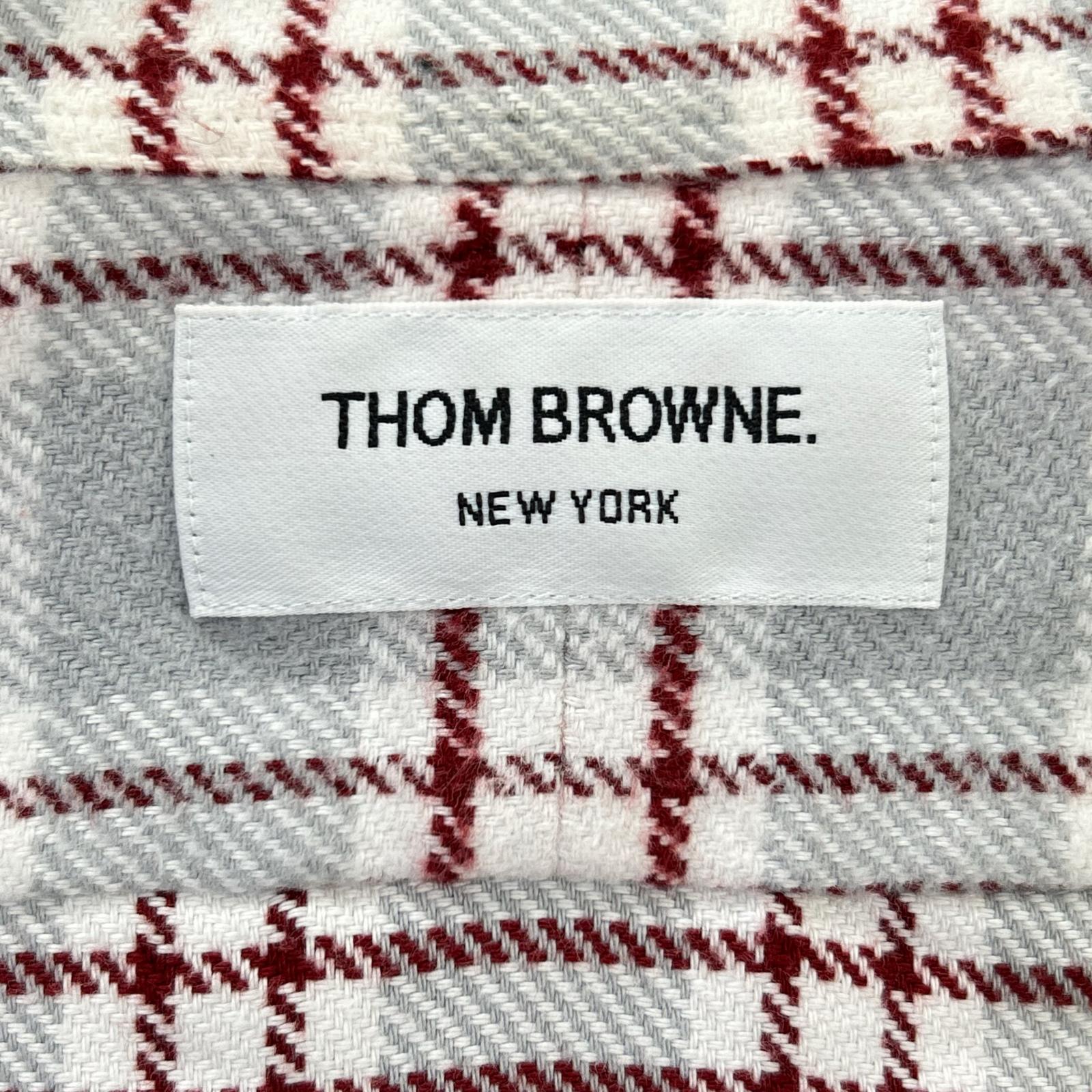 THOM BROWNE トムブラウン レッド グレー 長袖 コットンネルシャツ トップス