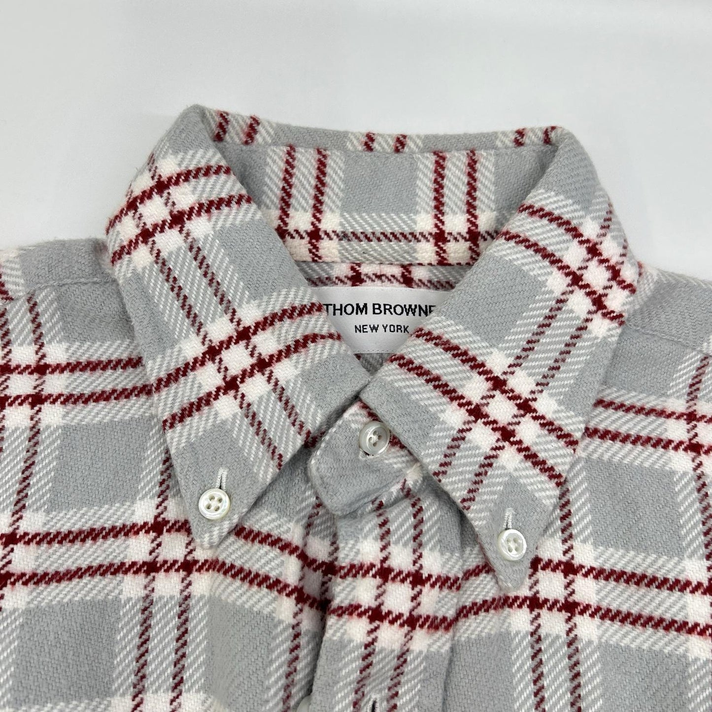 THOM BROWNE トムブラウン レッド グレー 長袖 コットンネルシャツ トップス