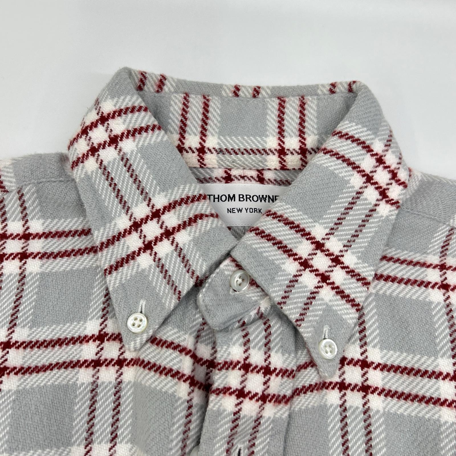 THOM BROWNE トムブラウン レッド グレー 長袖 コットンネルシャツ トップス