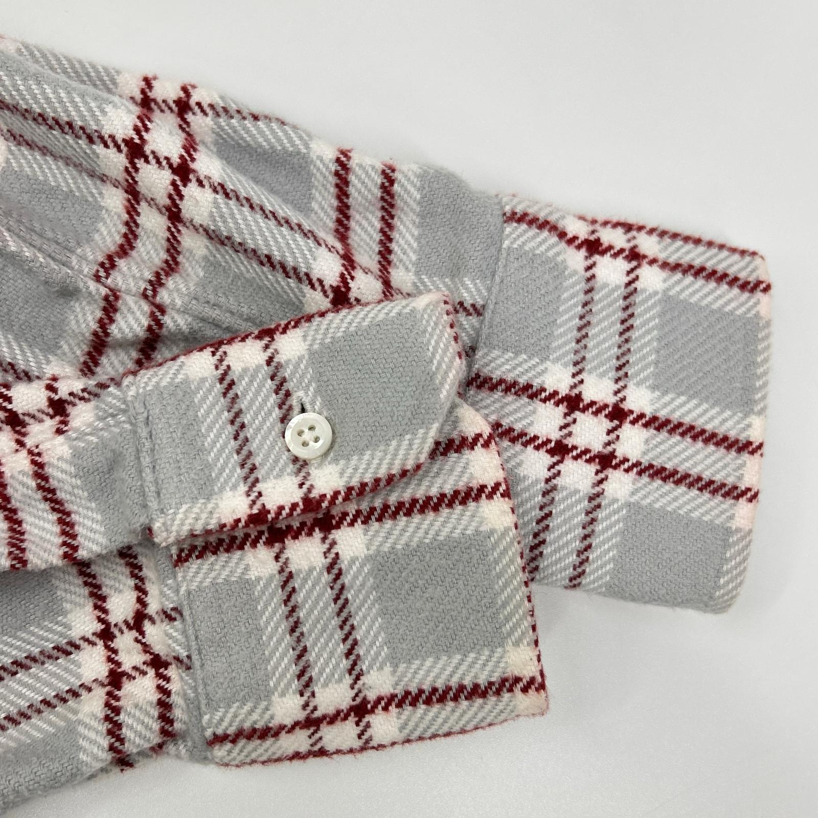 THOM BROWNE トムブラウン レッド グレー 長袖 コットンネルシャツ トップス
