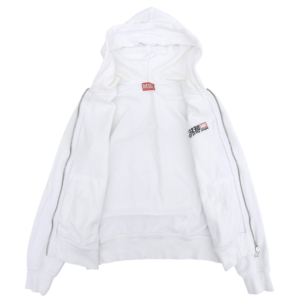 DIESEL ディーゼル コットン ジップアップ ロゴ パーカー トップス メンズ ホワイト S トップス