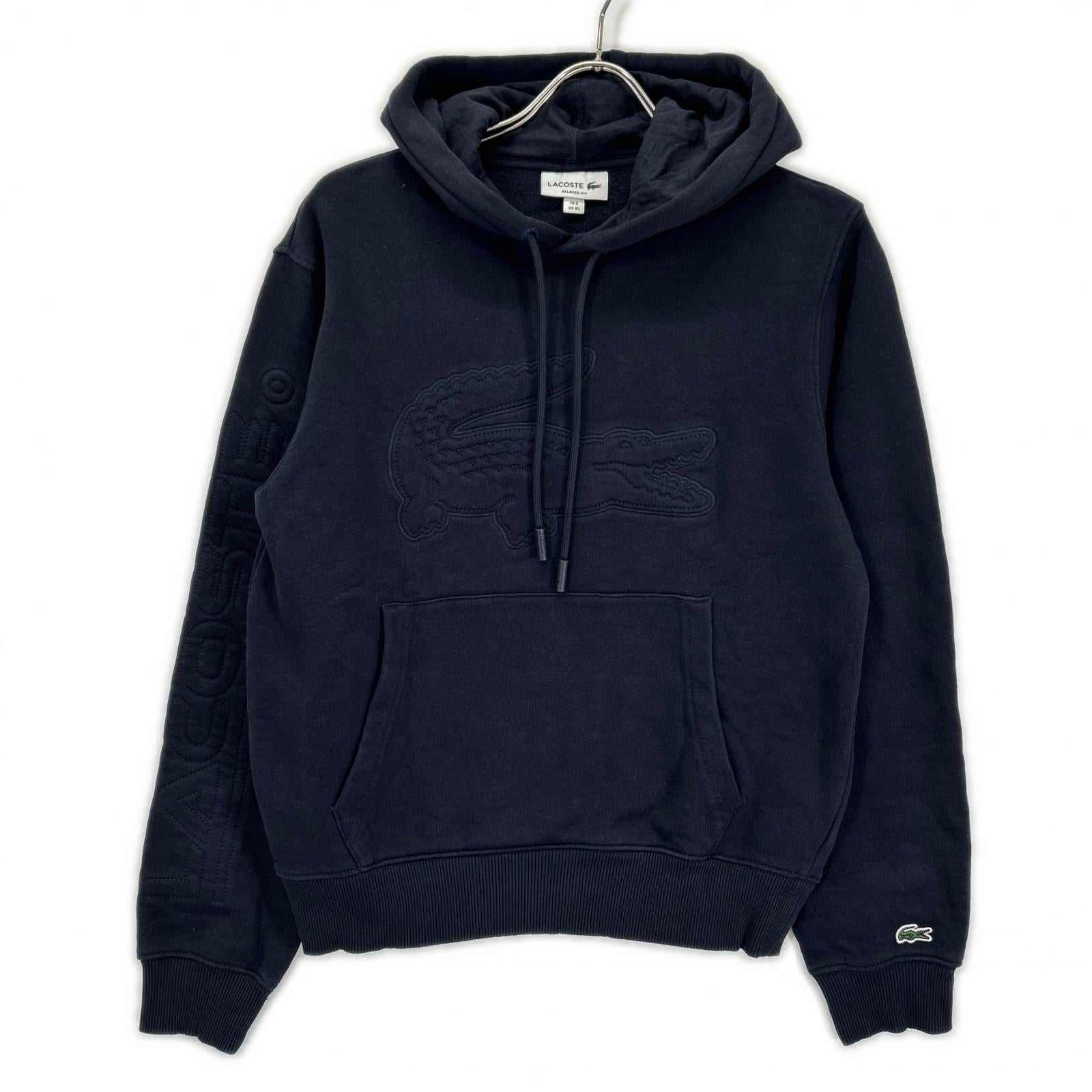 Lacoste ラコステ ネイビー オーバーサイズワニロゴステッチスウェットフーディー トップス