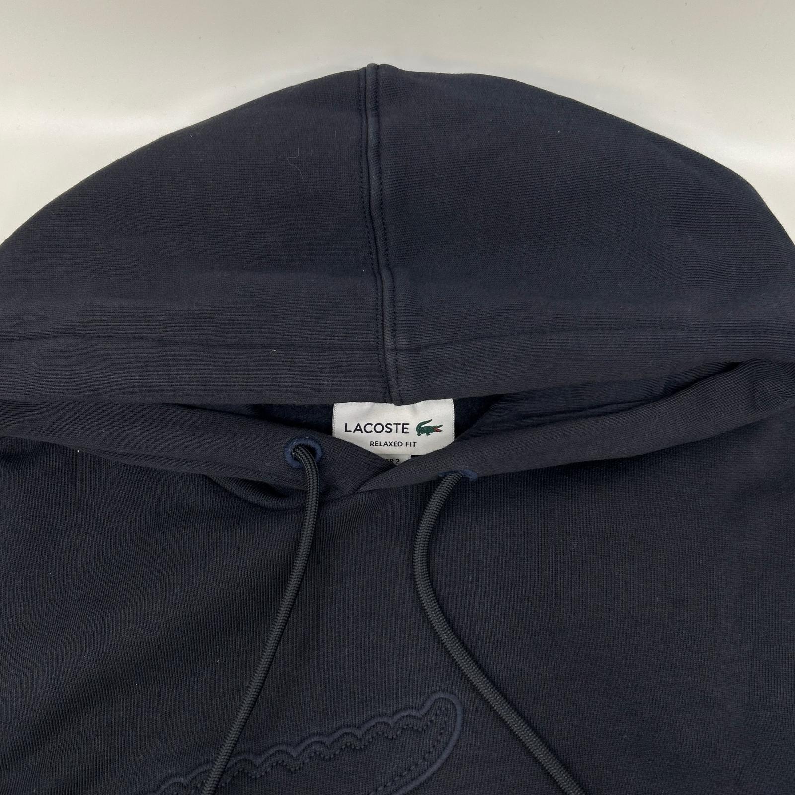 Lacoste ラコステ ネイビー オーバーサイズワニロゴステッチスウェットフーディー トップス