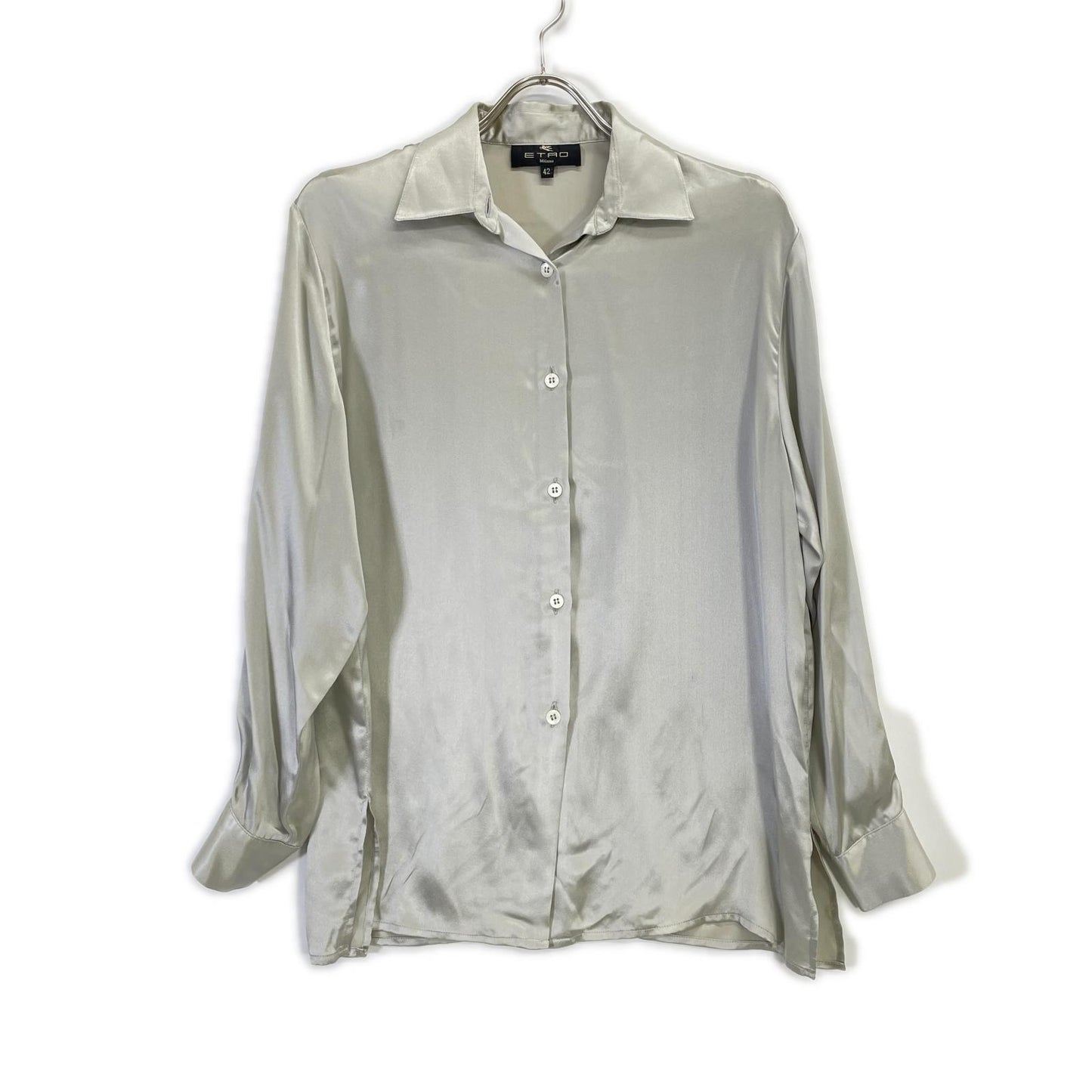 ETRO エトロ グレー 長袖シルク100 ボックスカット シャツ トップス