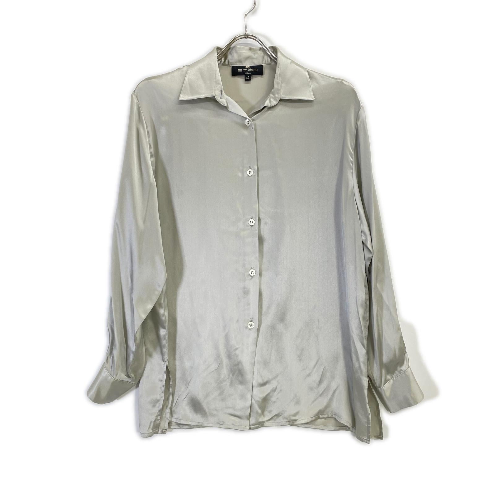 ETRO エトロ グレー 長袖シルク100 ボックスカット シャツ トップス