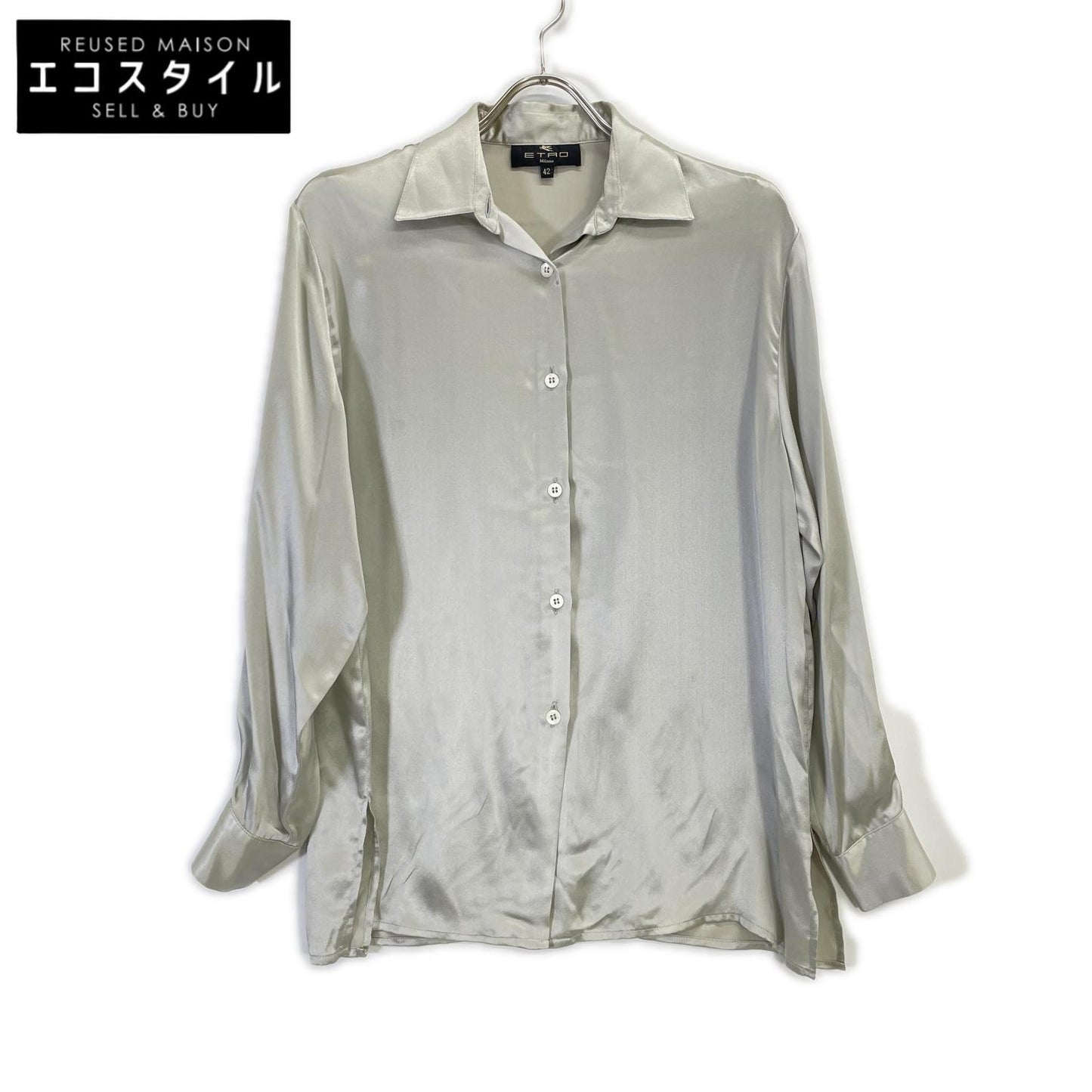 ETRO エトロ グレー 長袖シルク100 ボックスカット シャツ トップス