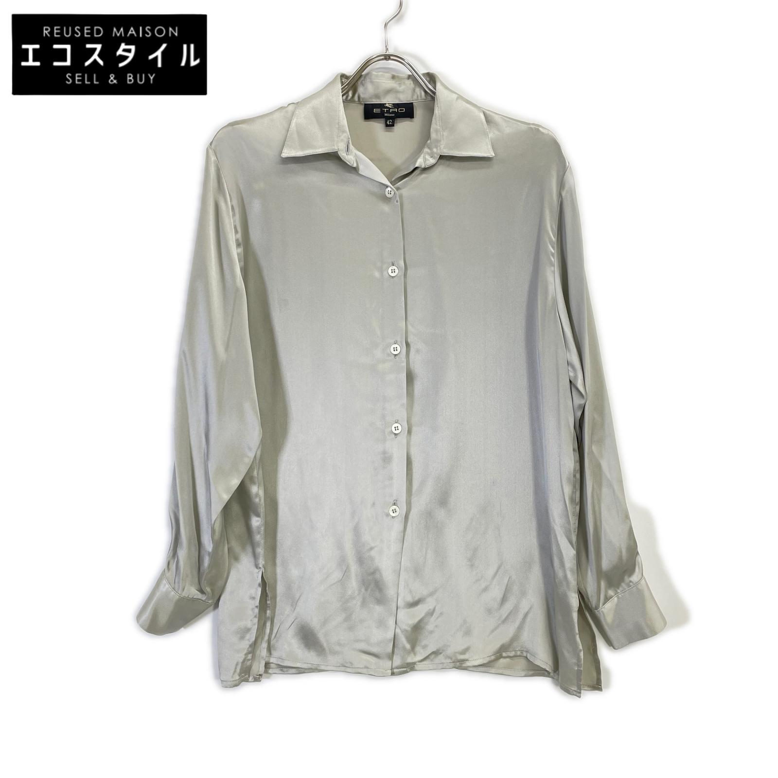 ETRO エトロ グレー 長袖シルク100 ボックスカット シャツ トップス