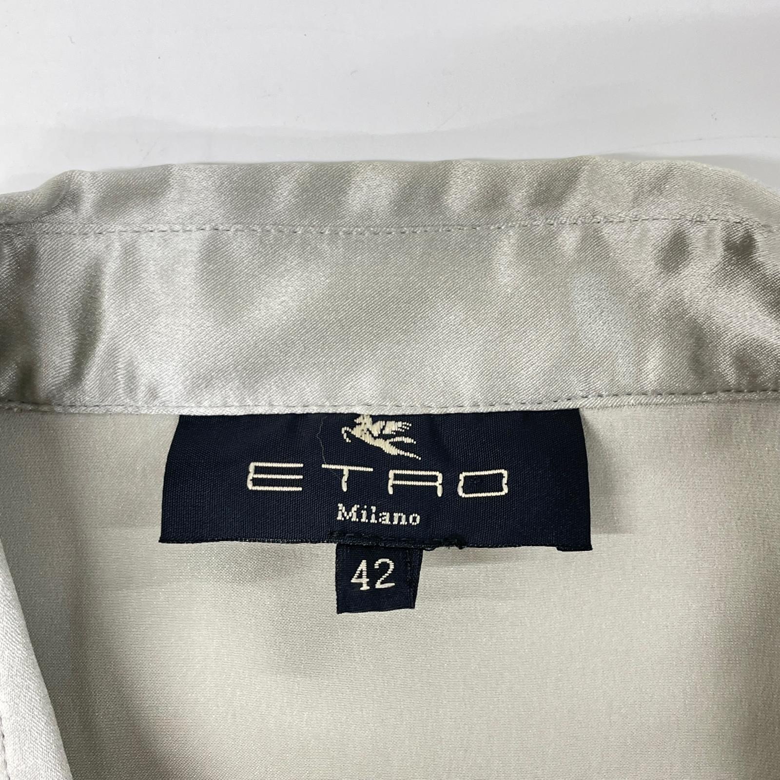 ETRO エトロ グレー 長袖シルク100 ボックスカット シャツ トップス