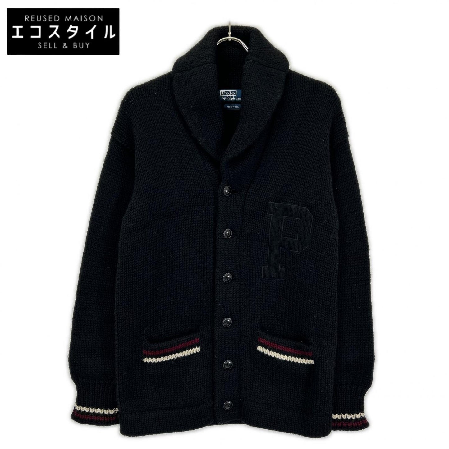 POLObyRalphLauren ポロラルフローレン 90s オールブラック ショールカラー ニット トップス