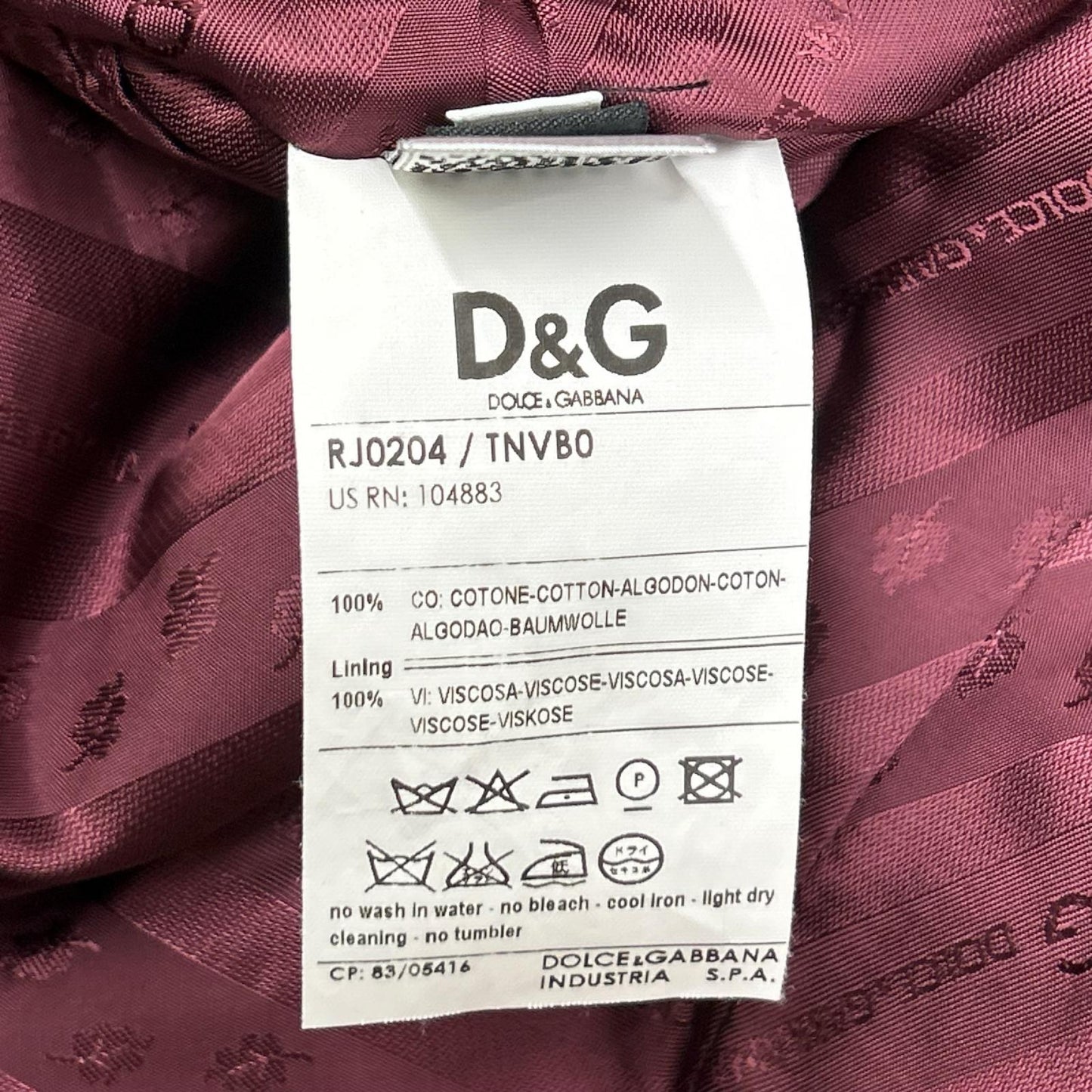 D&G ディーアンドジー RJ204 TNVB0 バーガンディ ベロア タキシードジャケット ジャケット
