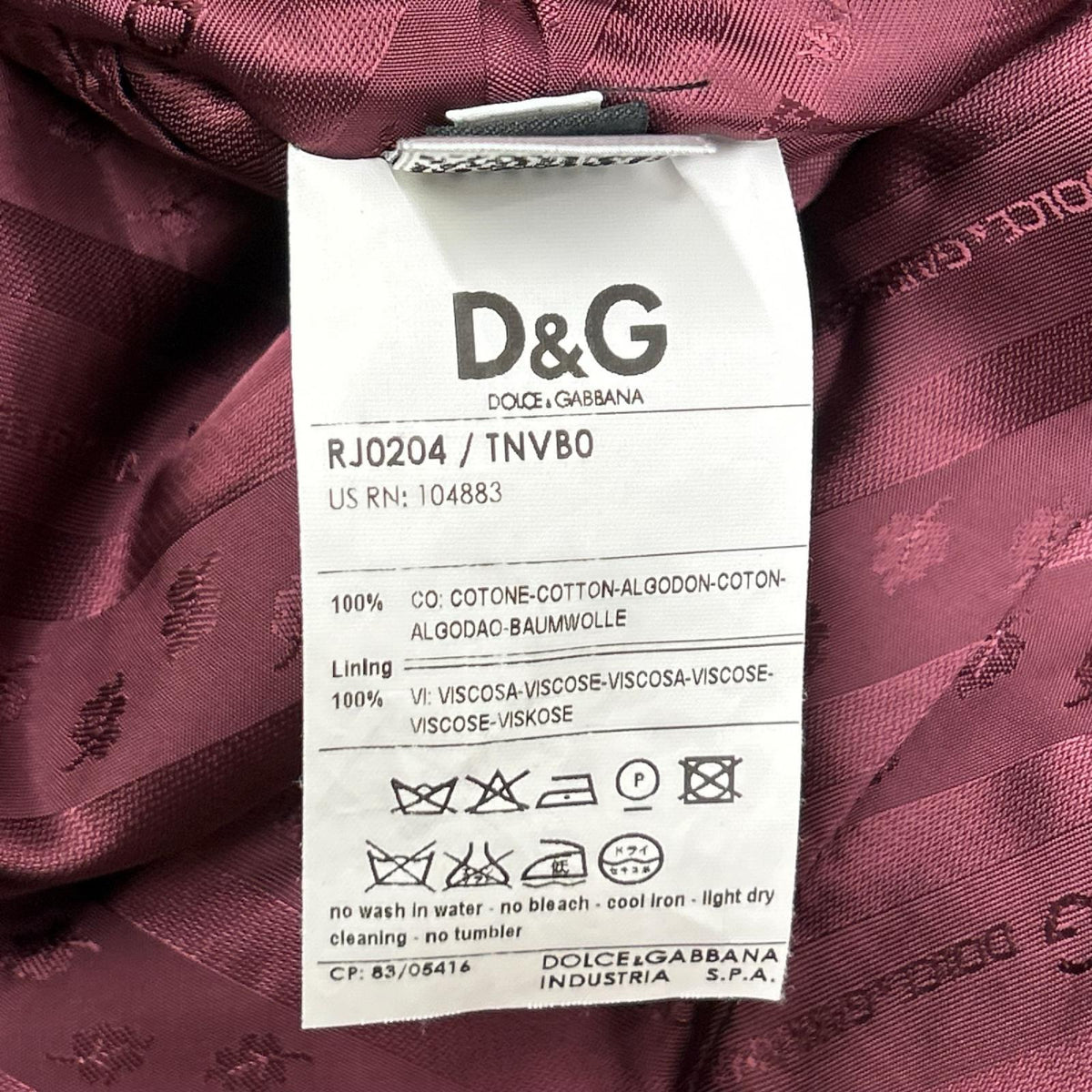 D&G D&G RJ204 TNVB0 burgundy velvet tuxedo jacket jacket