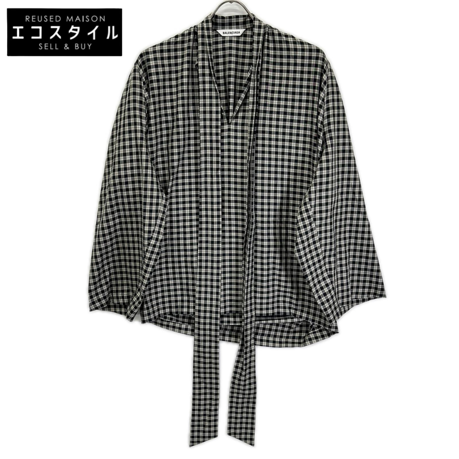BALENCIAGA バレンシアガ 642288 チェック ボウタイ長袖シャツ トップス