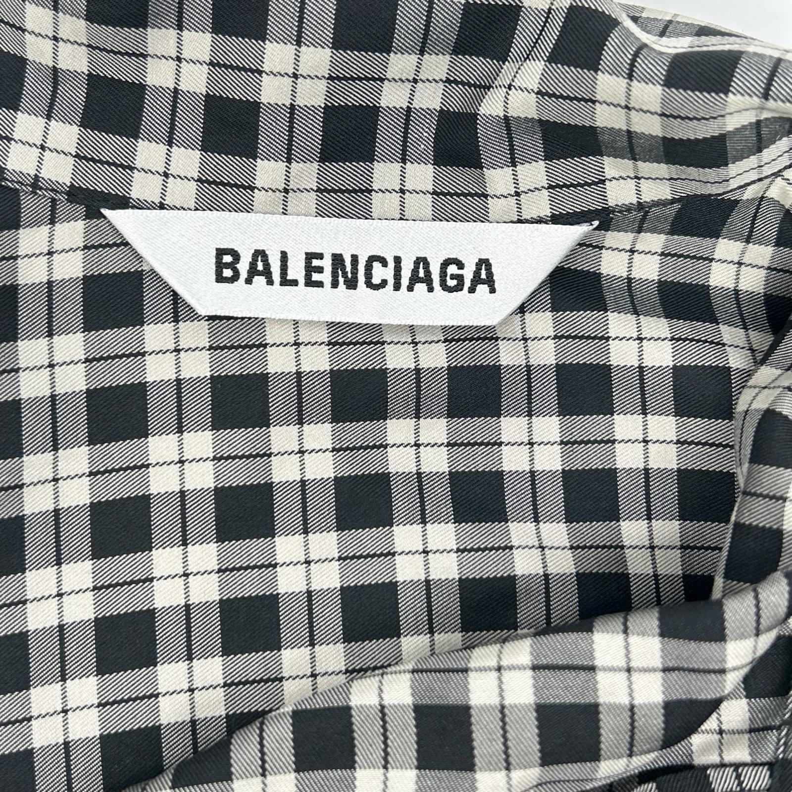 BALENCIAGA バレンシアガ 642288 チェック ボウタイ長袖シャツ トップス