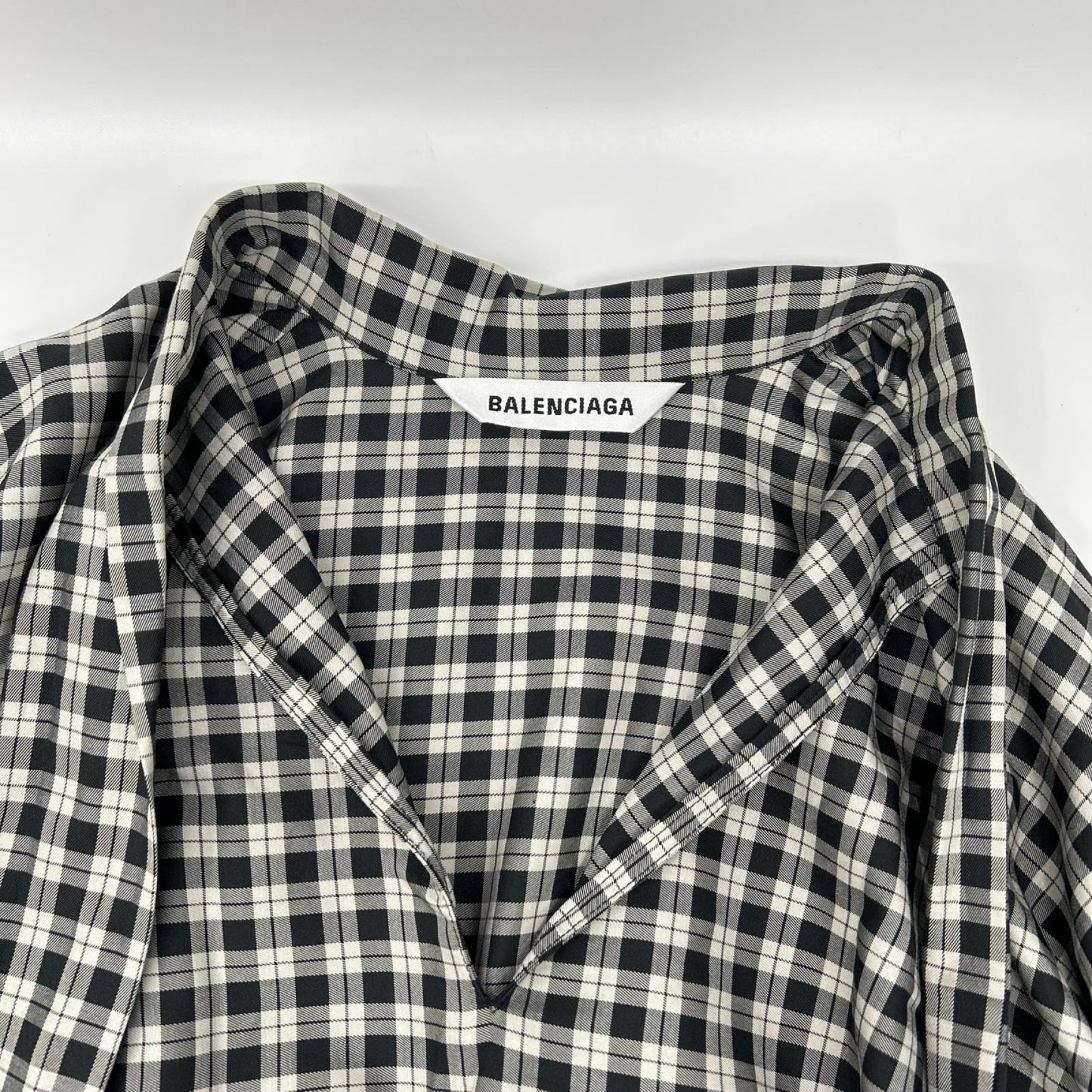 BALENCIAGA バレンシアガ 642288 チェック ボウタイ長袖シャツ トップス
