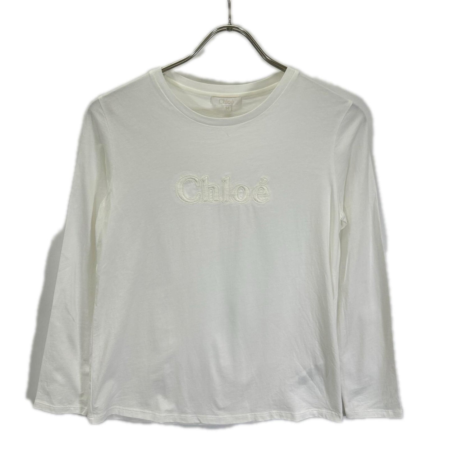 Chloe クロエ C20245 ホワイト ロゴ刺繍 コットン 長袖Tシャツ トップス