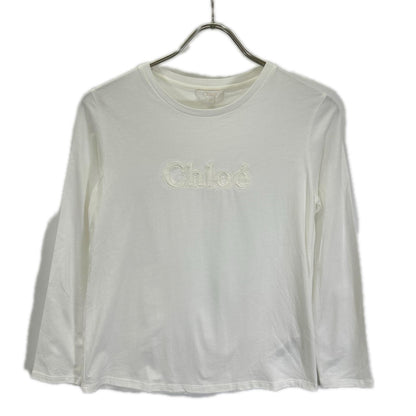 Chloe クロエ C20245 ホワイト ロゴ刺繍 コットン 長袖Tシャツ トップス