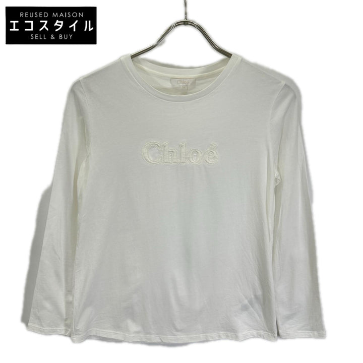 Chloe クロエ C20245 ホワイト ロゴ刺繍 コットン 長袖Tシャツ トップス