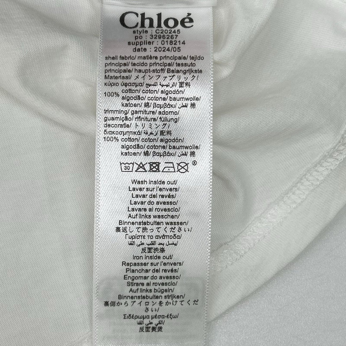 Chloe クロエ C20245 ホワイト ロゴ刺繍 コットン 長袖Tシャツ トップス