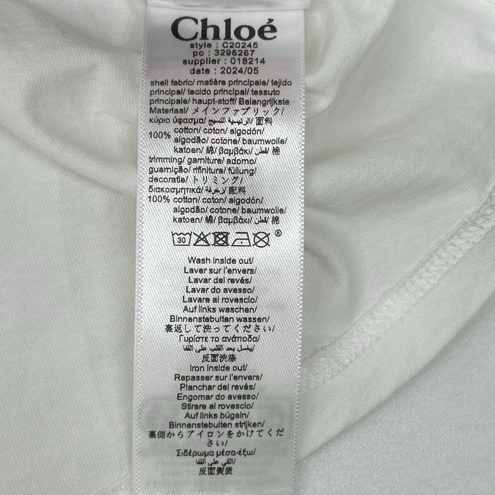 Chloe クロエ C20245 ホワイト ロゴ刺繍 コットン 長袖Tシャツ トップス