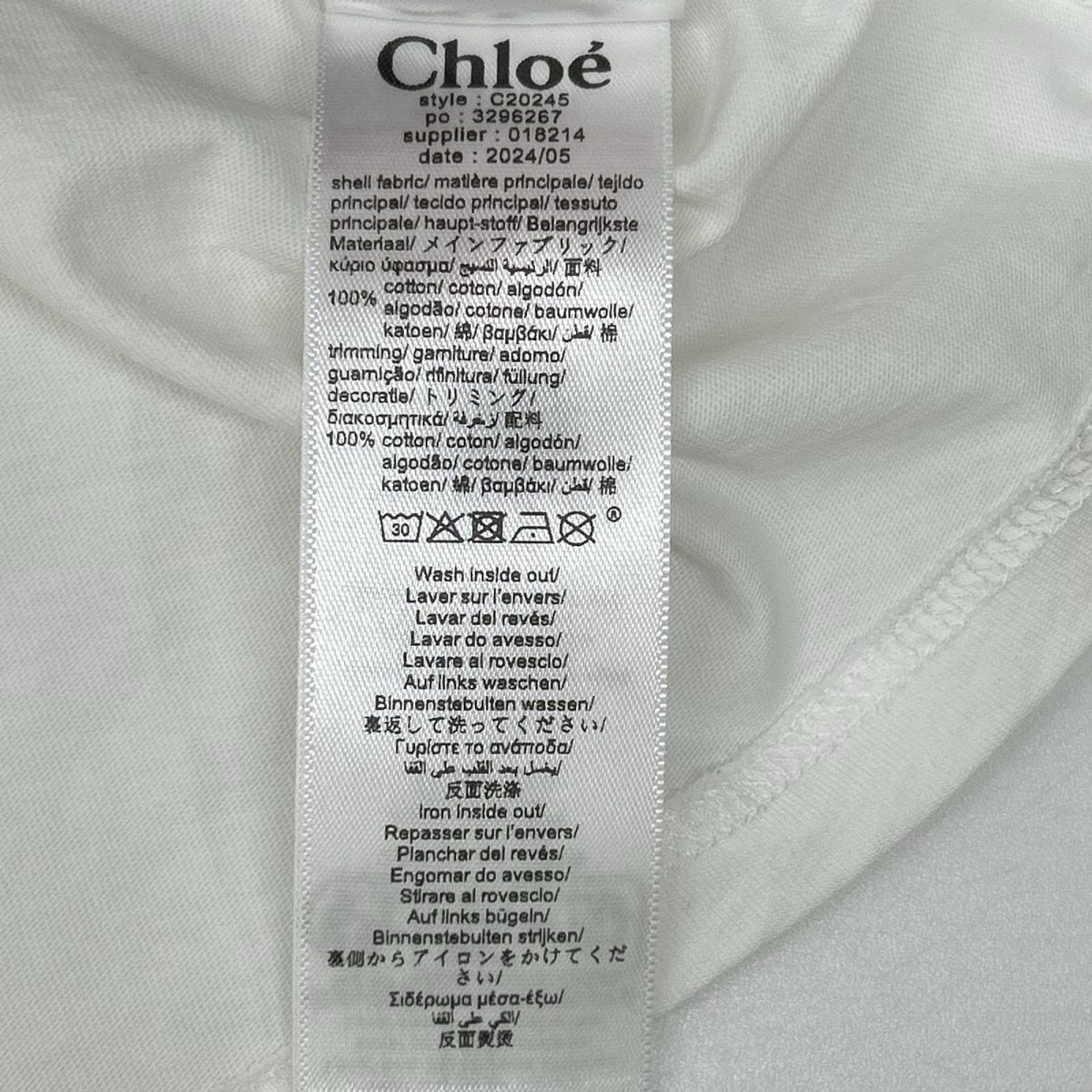 Chloe クロエ C20245 ホワイト ロゴ刺繍 コットン 長袖Tシャツ トップス