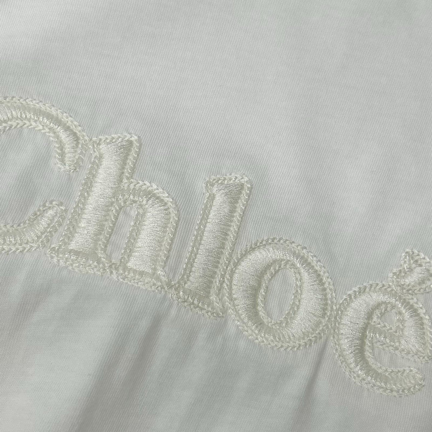 Chloe クロエ C20245 ホワイト ロゴ刺繍 コットン 長袖Tシャツ トップス