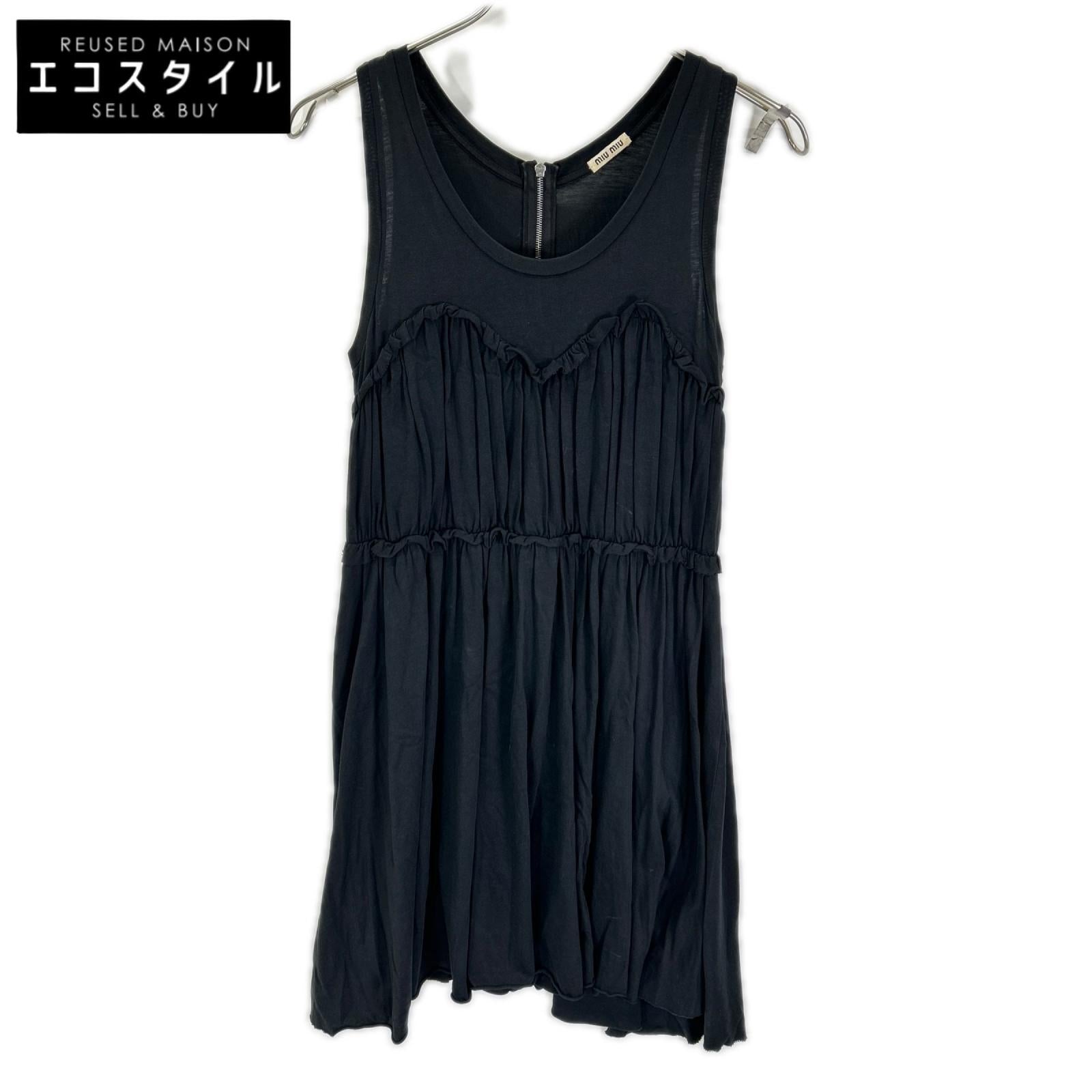 MIUMIU ミュウミュウ 13SS MJA493ブラック ギャザー コットンワンピース ワンピース