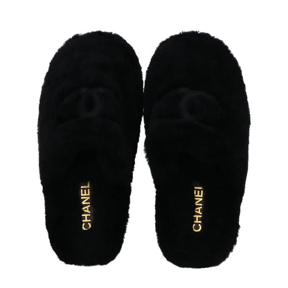 CHANEL シャネル 美品 G45984 24B シアリングラムスキン ファースリッパ ルームシューズ シューズ