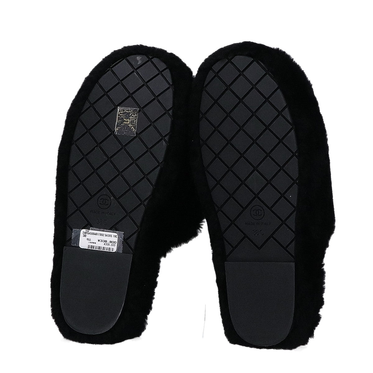 CHANEL シャネル 美品 G45984 24B シアリングラムスキン ファースリッパ ルームシューズ シューズ