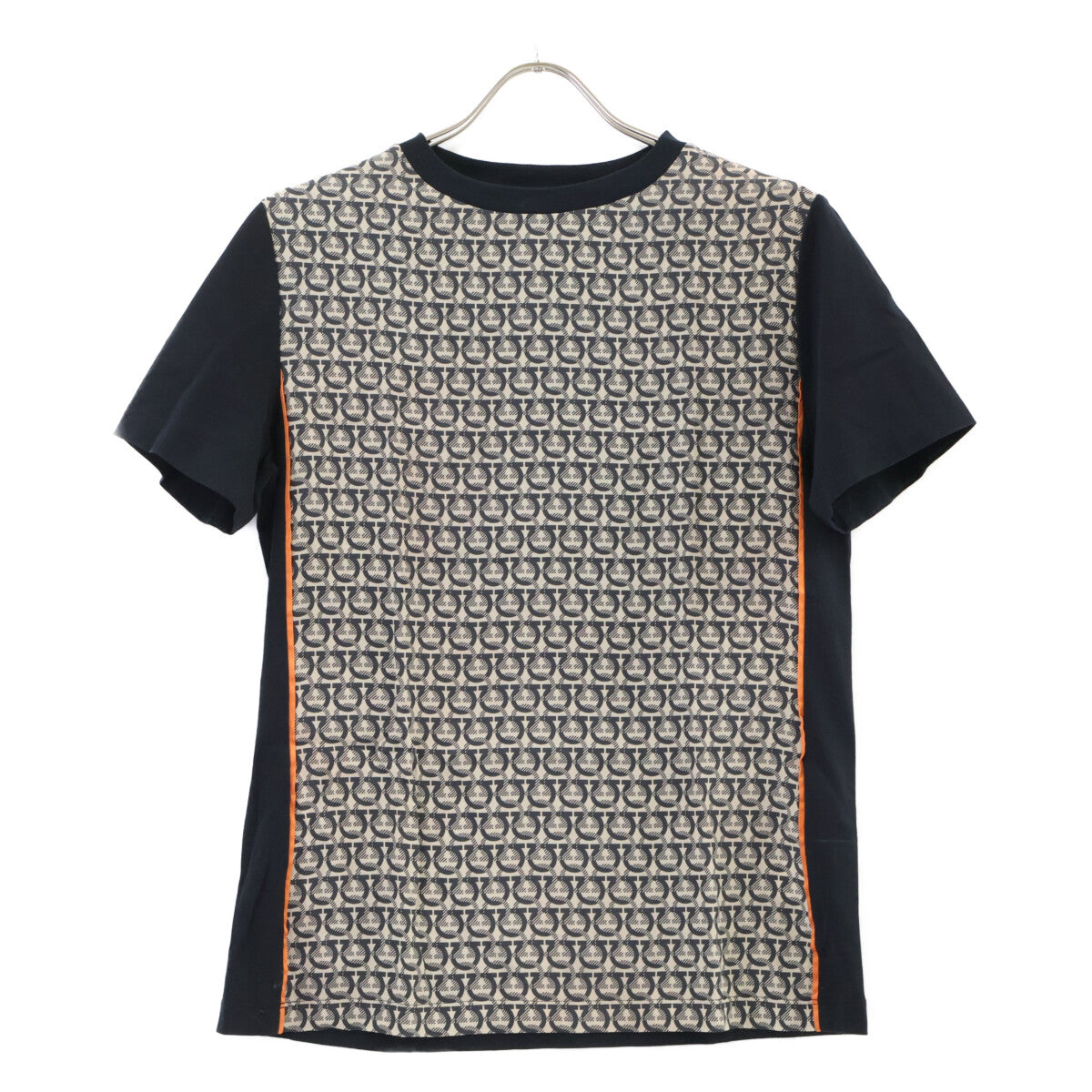 SalvatoreFerragamo サルバトーレフェラガモ ブラック シルク切替 ガンチーニ Tシャツ トップス