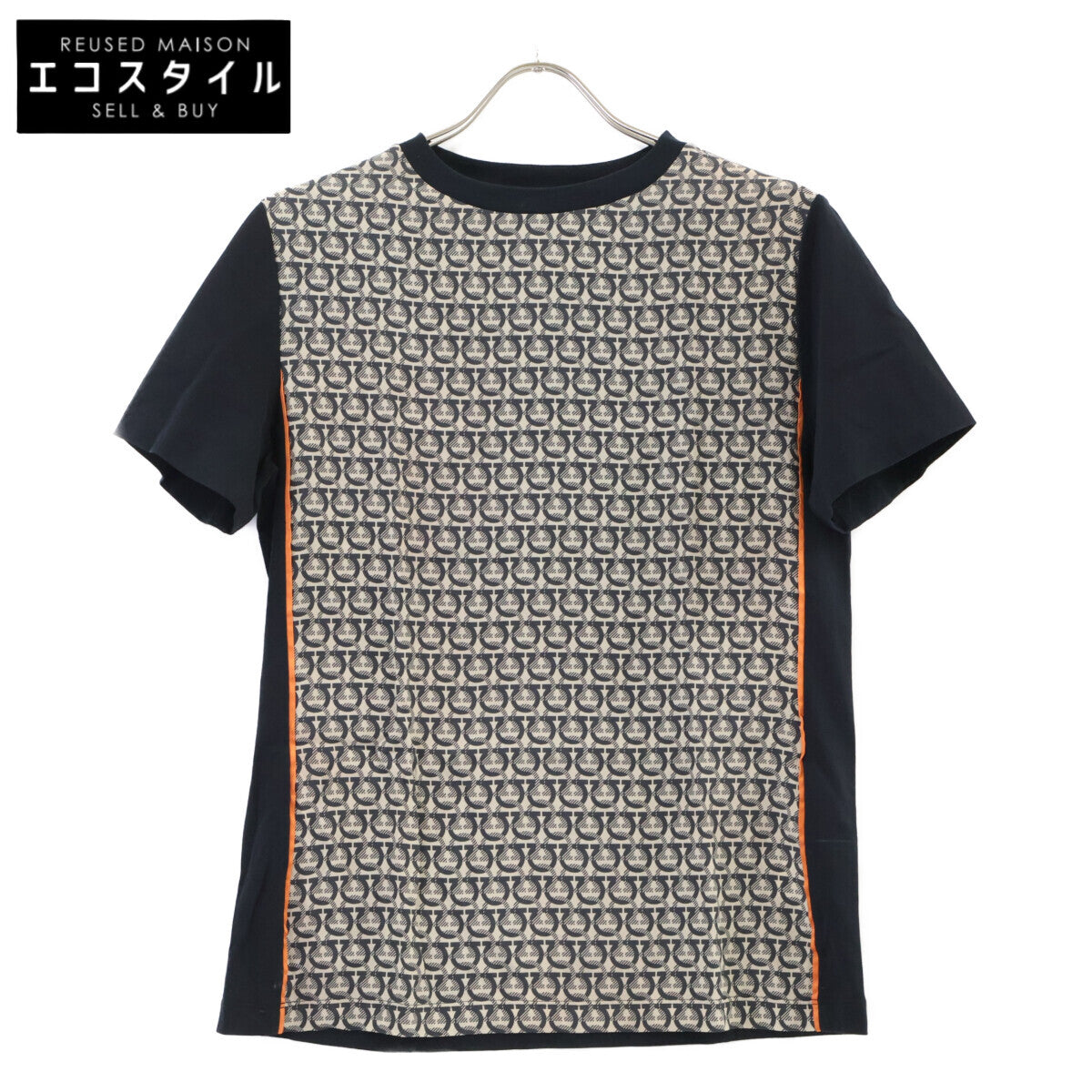 SalvatoreFerragamo サルバトーレフェラガモ ブラック シルク切替 ガンチーニ Tシャツ トップス