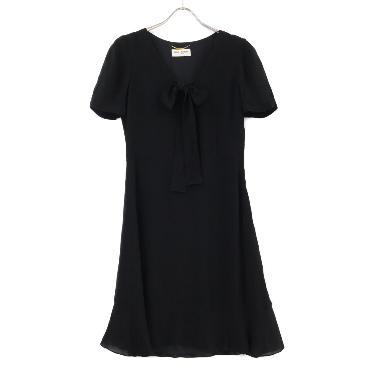 SAINT LAURENT PARIS サンローランパリ 422940 ブラック レーヨン 裏地シルク 半袖ワンピース ワンピース