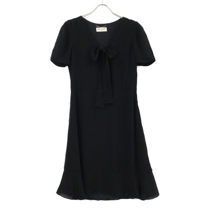 SAINT LAURENT PARIS サンローランパリ 422940 ブラック レーヨン 裏地シルク 半袖ワンピース ワンピース