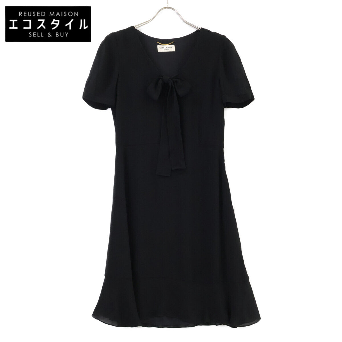 SAINT LAURENT PARIS サンローランパリ 422940 ブラック レーヨン 裏地シルク 半袖ワンピース ワンピース